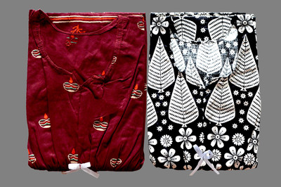 Hans Crafted Women Nighty(Maroon, Black)