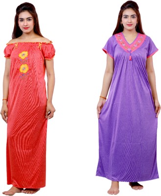 NACNO Women Nighty(Red, Purple)