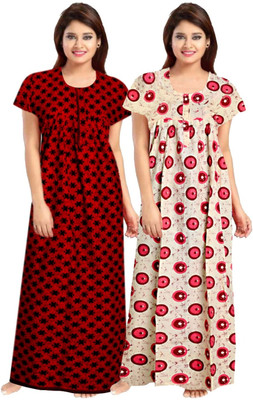 Retail Shopee Women Nighty Set(Red, Pink)