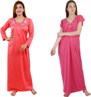 NACNO Women Nighty(Pink, Orange)