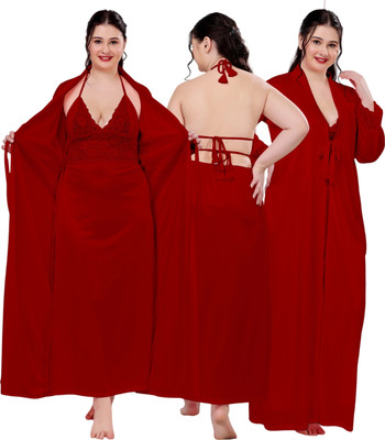 ANNA TEXTILES Women Nighty(Red)