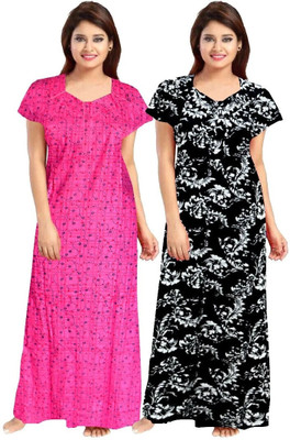 PrathaVastra Women Nighty(Black, Grey)