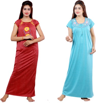 NACNO Women Nighty(Maroon, Blue)