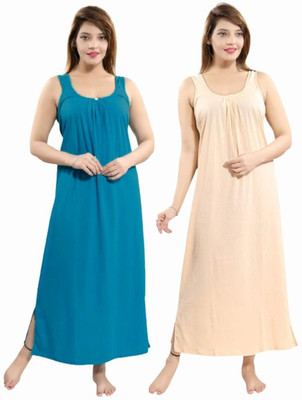PHFS Women Nighty Set(Blue, Beige)