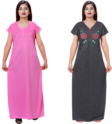 NACNO Women Nighty(Pink, Black)