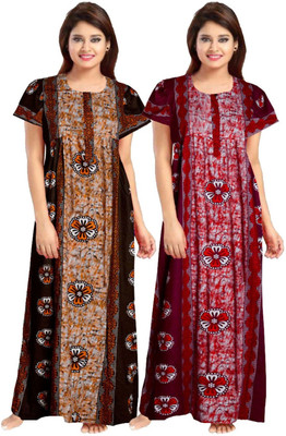AakarShana Women Nighty Set(Red, Brown)
