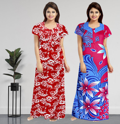 AakarShana Women Nighty Set(Red, Blue)