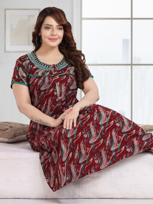 SHLOKE Women Nighty(Maroon)
