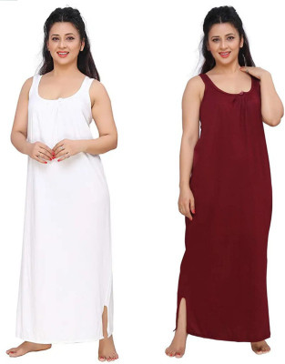 PHFS Women Nighty(White, Maroon)