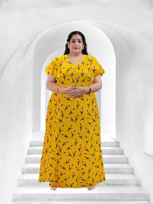 Saicreation Women Nighty(Yellow)