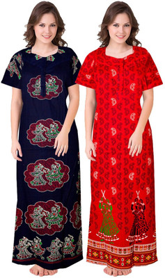 Sharma Distributor Women Nightdress(Blue, Red)