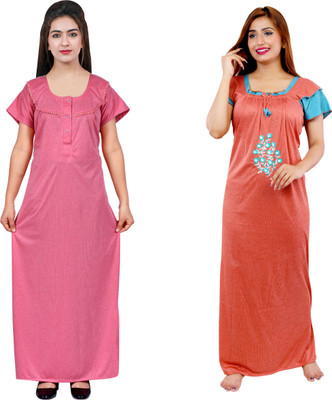 NACNO Women Nighty(Pink, Orange)