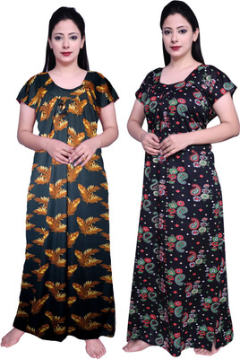 Fabricalign Women Nightdress(Black, Yellow, White)