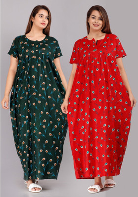 DreamBe Women Nighty Set(Green, Red)