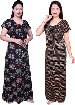 Fabricalign Women Nightdress(Dark Blue, Black)