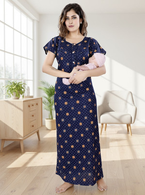 ANKONA Women Maternity/Nursing Nighty(Blue)