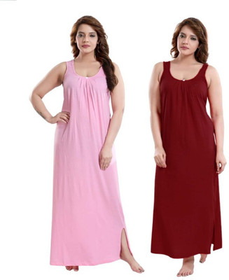 PHFS Women Nighty Set(Pink, Maroon)