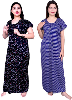 Fabricalign Women Nightdress(Black, Blue)