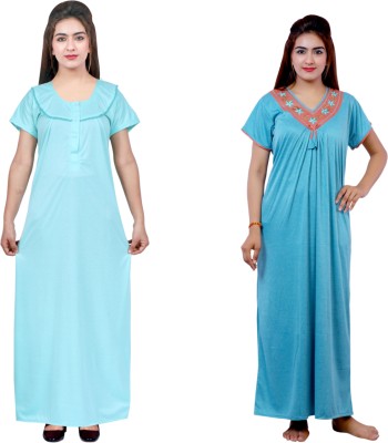 NACNO Women Nighty(Light Green, Blue)