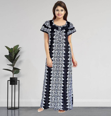 The Ravi Gold Print Women Nighty(Black, Blue)