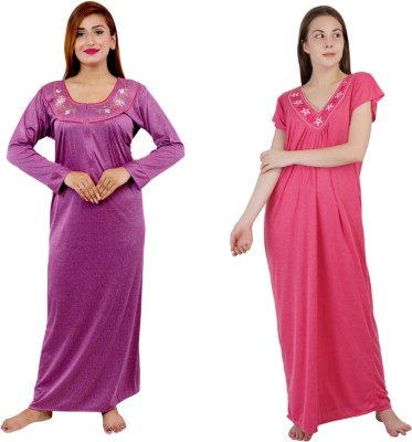 NACNO Women Nighty(Purple, Pink)