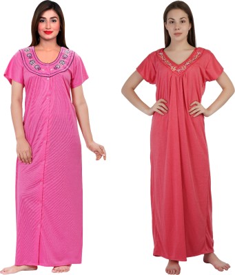 NACNO Women Nighty(Pink, Red)