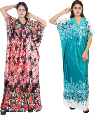 KASTOORI Printed Pure Satin Women Kaftan