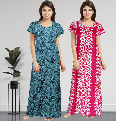 AakarShana Women Nighty Set(Green, Pink)