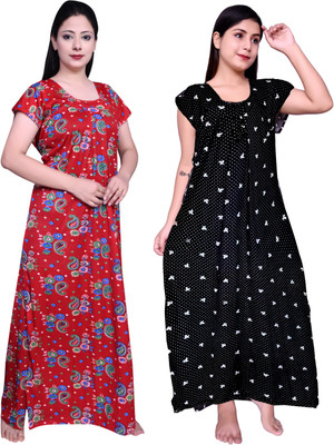 Fabricalign Women Nightdress(Red, Black, White)
