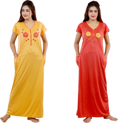 NACNO Women Nighty(Yellow, Red)