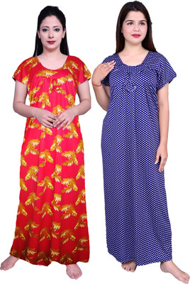 Fabricalign Women Nightdress(Red, Yellow)