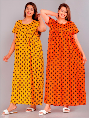 Homezilla Women Nighty(Orange, Yellow)