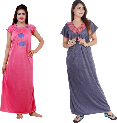 NACNO Women Nighty(Pink, Purple)