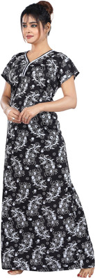 Ravi Gold Print Women Nighty(Black)