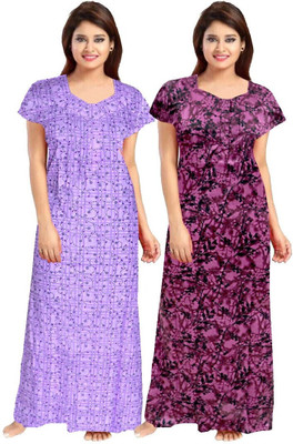 PrathaVastra Women Nighty(Blue, Pink)