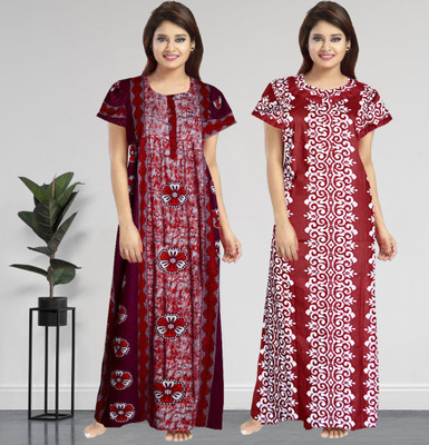 AakarShana Women Nighty Set(Maroon, Maroon)