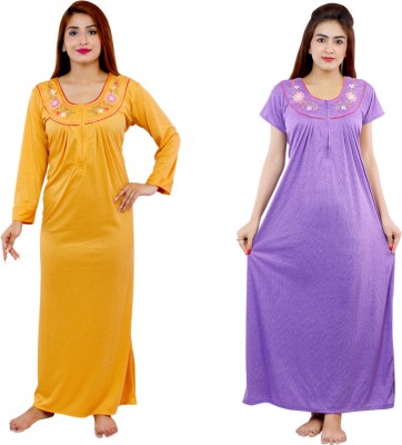 NACNO Women Nighty(Yellow, Purple)