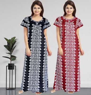 AakarShana Women Nighty Set(Black, Maroon)