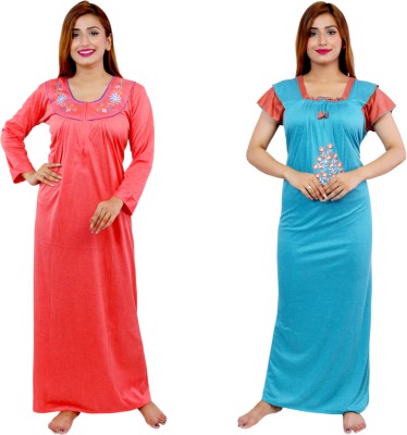 NACNO Women Nighty(Red, Blue)