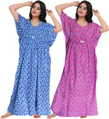 Hans Crafted Women Nighty(Blue, Pink)