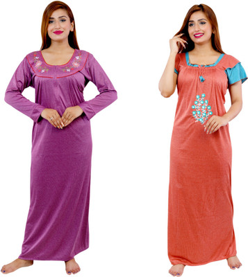 NACNO Women Nighty(Purple, Brown)