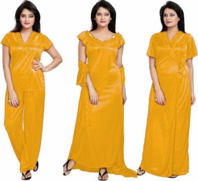 Mansey Women Nighty Set(Yellow)