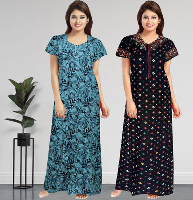 AakarShana Women Nighty Set(Green, Blue)