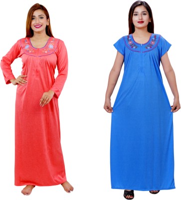 NACNO Women Nighty(Red, Blue)