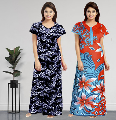 AakarShana Women Nighty Set(Blue, Orange)