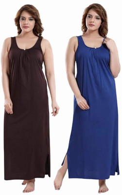 PHFS Women Nighty Set(Brown, Blue)
