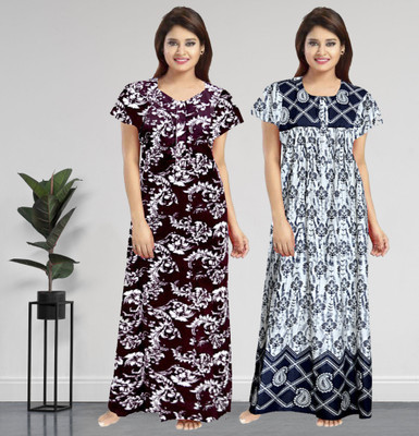 AakarShana Women Nighty Set(Maroon, Black)