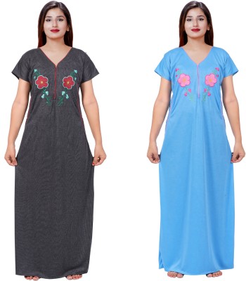 NACNO Women Nighty(Black, Light Blue)