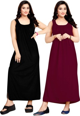 BROUZZZ4U Women Nighty Set(Black, Maroon)