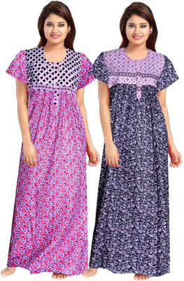 PrathaVastra Women Nighty(Pink, Blue)